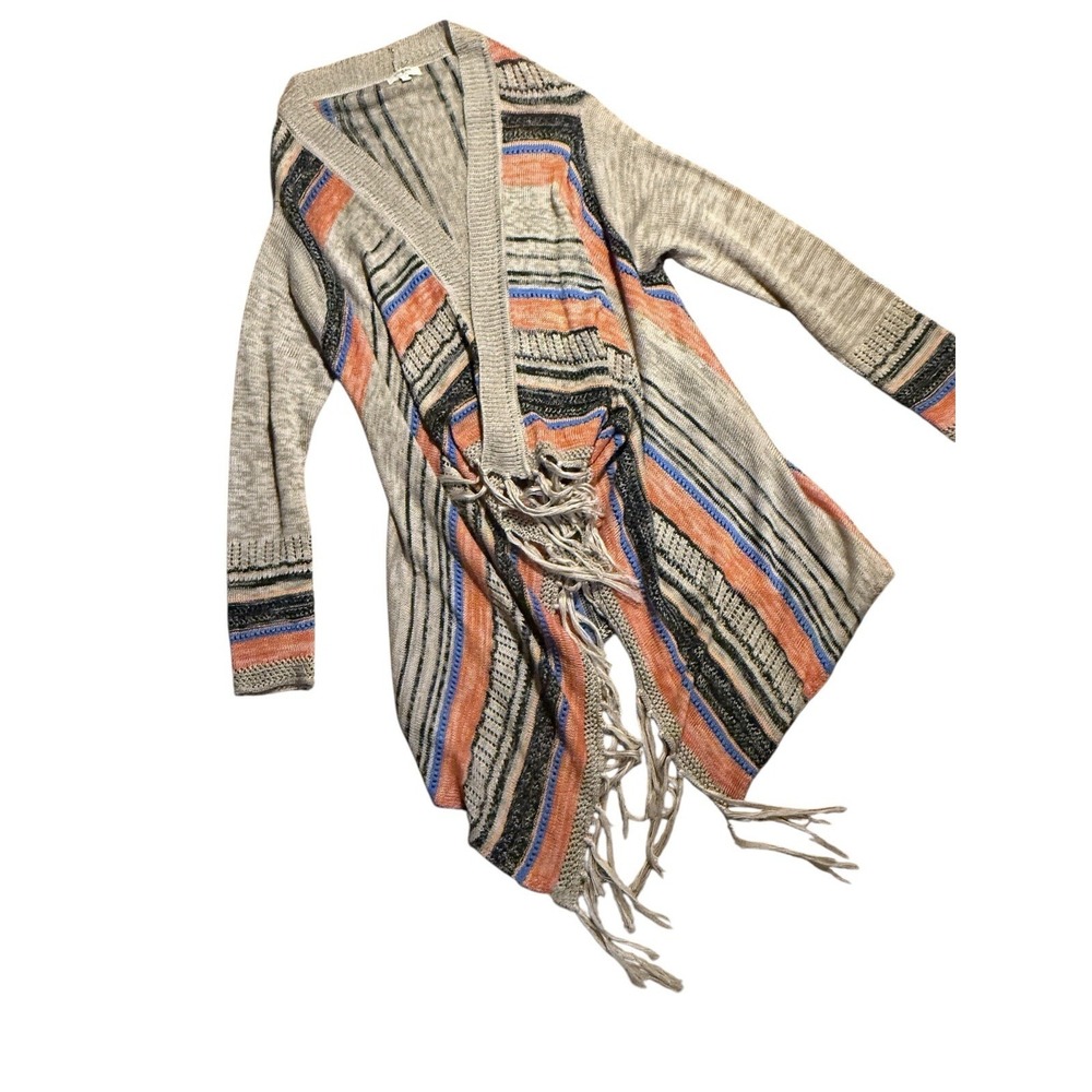 Umgee Med‎ Fringe Open Front Cardigan Women's Aztec Beige Blk Coral Blue Sweater